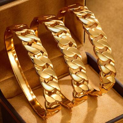 1/2/3 PiecesFashion Classic Shiny Plated 24k Gold Stainless Steel Hand-Carved Bracelet , With Diameter Of 60mm That Can Be Opened , Suitable For Women's Daily Wear , Excluding Box