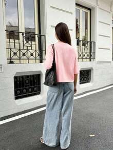 Women's Minimalist Elegant Academic Commute Modern Solid Color Button-Up Cardigan, Spring/Summer White - Pink - View 3