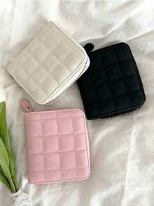 1pc Classic Rhombus Pattern Coin Purse, Square Shaped Zipper Wallet With Large Capacity Design For Easily Storing Bank Cards, ID, Coins And Keys, Retro Rhombus Embossed Craftsmanship, PU Leather Material Durable Scratch-Resistant Waterproof Anti-Dirty, Soft Smooth Touch Not Easy To Pilling And Deformation, Smooth Zipper Opening And Closing Without Jamming, Tight Zipper Closure To Prevent Falling - Multicolor - View 4