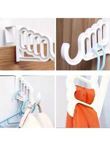 Percha plegable multifunción de 5 ranuras - Estante de almacenamiento de plástico para colgar en la pared/puerta, ahorro de espacio para dormitorio, baño, balcón, armario, accesorio de almacenamiento esencial para el hogar - Multicolor - Ver 4