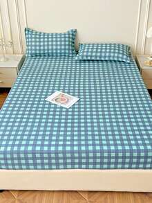 Bộ chăn ga gối 3 món, họa tiết kẻ caro nhiều màu, mềm mại và thoải mái, bao gồm 1 ga trải giường và 2 vỏ gối, không kèm ruột gối, phù hợp cho ký túc xá, phòng ngủ, sử dụng tại nhà, nhiều kích cỡ khác nhau. - Màu xanh lam - Xem 5
