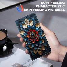 GLANDOTU Colorful Glass Floral Pattern PU Leather Wallet Phone Case With Card Slots And Lanyard; Flip Cover Stand Phone Case Compatible With Multiple Phone Brands And Models - Multicolor - View 4