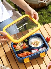 1pc Bento Box, Large Capacity Leak-Proof Lunch Box, 4-Compartment Meal Prep Container With Utensils & Soup Bowl, Microwave , Suitable For School, Work And Outdoor Dining, Back To School Essential - Multicolor - View 4
