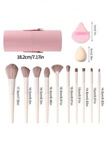 15Pcs Soft Makeup Brushes Set With Sponges, Puffs & Cup For Face & Eye Makeup - Apricot - View 8