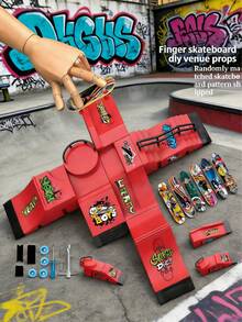 6-In-1 Finger Skateboard Set, Including Half Pipe, Finger Skateboard, Finger Skateboard Training Props, Interactive Free-Style Skateboard Game, Random Color Skateboard Pattern And Wheel Accessories - Multicolor - View 5