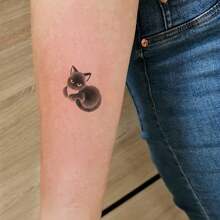 1张深色系叛逆猫咪图案防水临时纹身贴纸 - 黑色 - 查看 3