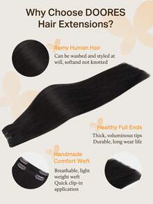 DOORES 4片装夹式接发片，直发，100%真人发，天然原生发，双层缝制，隐形柔软迷你发片，适合头发稀疏的男女日常佩戴，3分钟快速佩戴，无缝夹式接发片 - S1B - 查看 5