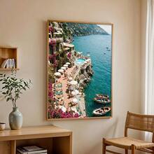 1 tranh in trên vải canvas chủ đề hoa mùa hè, bờ biển Amalfi, phong cảnh biển, vùng Riviera Ý, Địa Trung Hải, nghệ thuật trang trí nhà ven biển, nhà kiểu hiện đại, có khung/không khung, thích hợp trang trí cho căn hộ, phòng khách, phòng ngủ, nhà ở hiện đại. - A - Xem 4