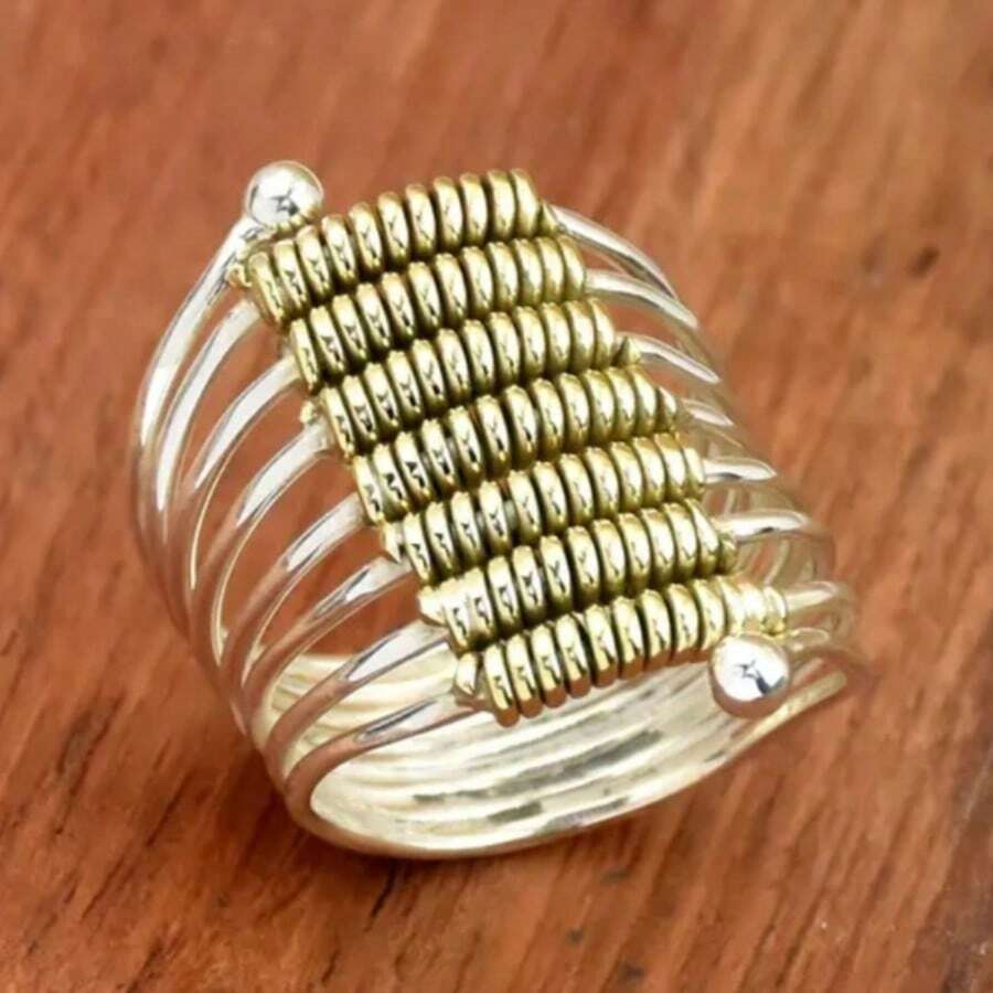 1pc Fashionable Dual-Tone Multi-Layer Wide Ring, Suitable For Daily Wear And Vacation, An Ideal Valentine's Day Gift For Her - Two-color - View 1
