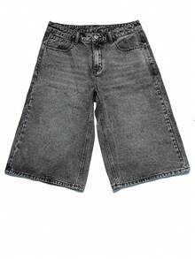 Pantalones cortos capri de mezclilla de pierna ancha con bordado para hombres - Gris - Ver 6