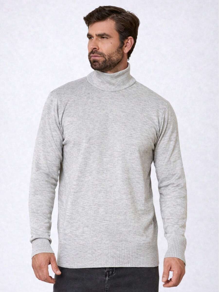 Baronesa Tricot Cacharrel Men's Cold Weather Blouse High Neck Knitting - Light Grey - View 1