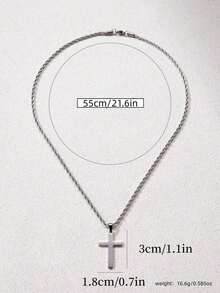 1pc New Arrival Stylish Stainless Steel & Titanium Steel Men's Cross Pendant Necklace, Braided Chain, Suitable For Daily Wear And As A Gift - 黑色 - 查看 7
