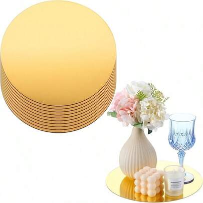 Khay gương tròn bằng acrylic màu vàng, khay đựng nến, khay trang điểm bằng gương acrylic chống vỡ, thích hợp làm vật trang trí trung tâm bàn ăn, trang trí đám cưới, sinh nhật và tiệc tùng.