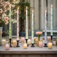 25厘米印花长杆蜡烛，欧式浪漫烛光晚餐、婚礼、节日、家居使用，无烟蜡烛 - 多色 - 查看 6