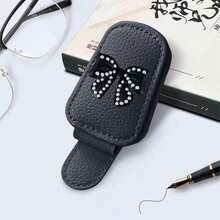 PU皮革汽车遮阳板夹，带水钻蝴蝶结，适合在汽车遮阳板上存放太阳镜、卡片和其他物品 - 均碼 - 查看 8