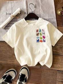 这款休闲可爱女式圆领短袖T恤，采用波西米亚风猫咪图案设计，由高弹面料制成，适合夏季休闲和度假穿着。 - 杏色 - 查看 2