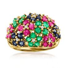 Women's Luxury Colorful Cubic Zirconia Shiny Geometric Round Wide Ring, Gold Finger Jewelry, Suitable As Wedding Gift - Gold - View 1