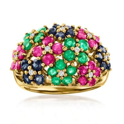 Women's Luxury Colorful Cubic Zirconia Shiny Geometric Round Wide Ring, Gold Finger Jewelry, Suitable As Wedding Gift