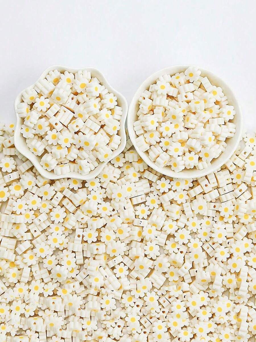 100 piezas Cuentas planas de resina de margarita, accesorios de joyería DIY de pequeñas flores de margarita, kit para hacer pulseras, decoración de flores lindas, decoración de arte de uñas, decoración artesanal, decoración de estuche de teléfono DIY, decoración de artesanía hecha a mano - Multicolor - Ver 1