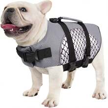 1 pieza Chaleco salvavidas para perro, chaleco salvavidas de perro resistente e impermeable, adecuado para navegación y natación, con alta flotabilidad y asa de rescate, chaleco de reflectante para perro, traje de baño de perro con estampado de escamas, equipo de salvamento, apto para perros grandes, medianos y pequeños - Gris - Ver 10