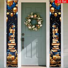 2pcs, 12*71 Inch, 2026 Graduation Ceremony Front Door Porch Banner/Couplet, Polyester, Scholar Cap & Golden Gift Box Pattern, Suitable For Hanging Decoration On Front Door, Porch, Wall, Yard And Other Indoor/Outdoor Spaces - View 8