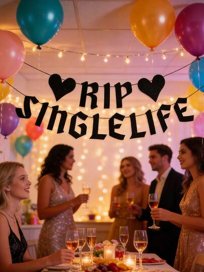 Pancarta de despedida de soltera - "Destrozando la vida de soltera" Guirnalda de brillo negro - Tribu de la novia, compromiso, despedida de soltera, decoración de boda (Oro)