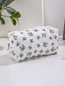 1 pieza Estuche de lápices con lazo de una sola capa, bolsa de almacenamiento espaciosa para artículos de papelería, diseño de apertura amplia para un fácil acceso, un neceser de lápices de moda imprescindible para la temporada de regreso a clases - Una pieza - Ver 13