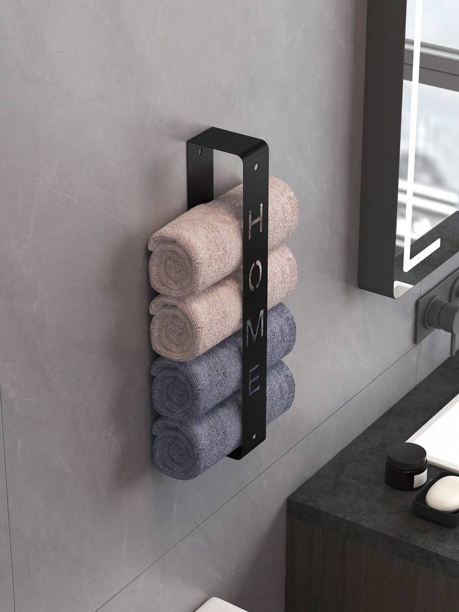 1 Giá Treo Khăn Bằng Kim Loại Màu Đen Thanh Lịch, Thiết Kế Tiết Kiệm Không Gian Thời Trang Với Kệ Phòng Tắm Chắc Chắn, Giá Treo Khăn Đa Chức Năng Phù Hợp Với Phòng Tắm Hiện Đại - Nhiều màu - Xem 1