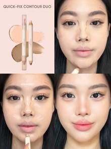 JUDYDOLL Quick-Fix Contour Duo 二合一高光阴影棒，轻松塑形，适合初学者，自然晕染，质地轻盈，持久 18 小时，打造完美光泽妆效 - 01 Soft Pink + Cool Grey Brown - 查看 3