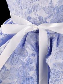 XUMPLO Baby Girls' Cute Elegant Blue Floral Applique White Mesh Bowknot Short Party Dress, Princess Dress For Birthday, Party, Holiday - Blue - View 9