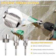 Bộ 3 dụng cụ ren trong và ngoài tích hợp, dụng cụ cắt ren ống đa chức năng, phù hợp với ống PVC/nhựa đường kính 1/2", 3/4" và 1", tương thích với bộ dụng cụ ren ống bằng máy khoan điện. - Máy mở dây tích hợp - Xem 7