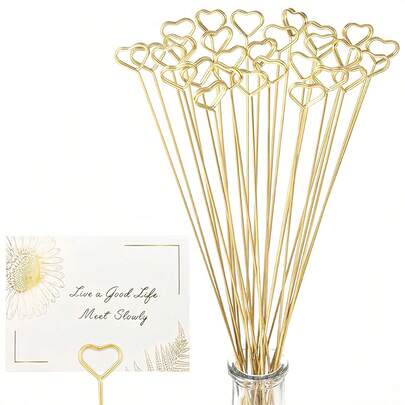 30 piezas Soportes de tarjeta con diseño floral - Soporte de tarjeta de lugar de alambre para boda - Soporte de clip de foto/imagen de metal - Soporte de número/nombre de mesa, Soporte de nota/memorándum para arreglos florales, bodas, baby shower, fiestas, decoraciones
