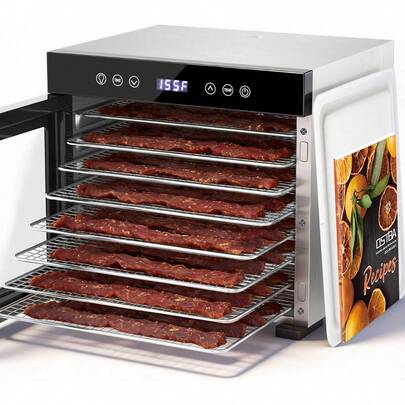 YASHE Food Dehydrator, 8 Stainless Steel Trays, 95–165℉ Adjustable Temperature, 48h Digital Timer, Double-Layer Food Dryer, Recipe For Fruit, Vegetable, Jerky, Herb, 650W Home Use,201 Stainless Steel