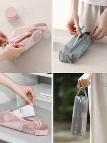 Minimalist Mesh Cosmetic Bag, Portable Travel Toiletry Organizer Pouch - View 5