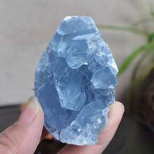 1件天然天青石原石晶簇蛋，藍色天青石晶簇地質標本，居家辦公室裝飾，節日禮物 - 藍白色 - 查看 10