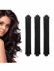 Set de 3 piezas de rizador de cabello sin calor para mujeres, de material de satén, incluye rizador, diadema rizadora y rizador eléctrico, con alambre metálico flexible incorporado, se puede usar mientras duerme, relleno de goma de alta elasticidad, suave y cómodo, adecuado para cabello normal, crea rizos perezosos, herramienta de rizado para dormir de onda grande estilo europeo y americano - Multicolor - Ver 19