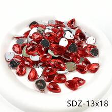 100 piezas/paquete Cristales de diamante de imitación rojos de acrílico de tamaños mixtos con parte trasera plana para coser, gemas de acrílico, diamantes para manualidades DIY, vestidos, ropa, zapatos, decoración de bolsos - Rojo - Ver 3