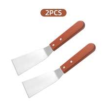 Espátula de cocina de acero inoxidable con mango de madera dura en ángulo, paleta para panqueques y pasteles, utensilio de cocina para asar a la parrilla, hornear y cocinar en casa - - - Ver 10