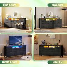 Modern TV Stand For 55 60 65 Inch TV, Entertainment Center With LED Lights & Charging Station, 13 Fabric Drawer Open Shelf Media Console For Living Room Hallway Wood Top - Xem 6