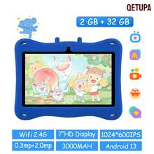 Qetupa 7英寸大象图案安卓13儿童平板电脑，A133四核1.6GHz处理器，2GB RAM+32GB ROM，1024*600 IPS触控屏，3000mAh电池，0.3MP+2.0MP双摄像头，2.4G 802.11b WiFi，配备防摔保护套，适合作为儿童圣诞礼物 - 藍色 - 查看 1