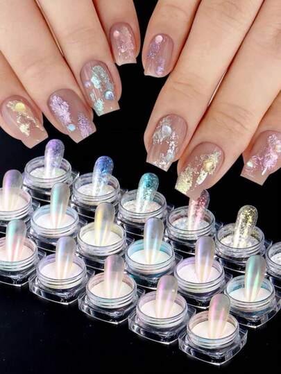 18色美人鱼极光效果指甲粉，月光粉，仿珍珠粉，仿珍珠母粉，DIY美甲用品