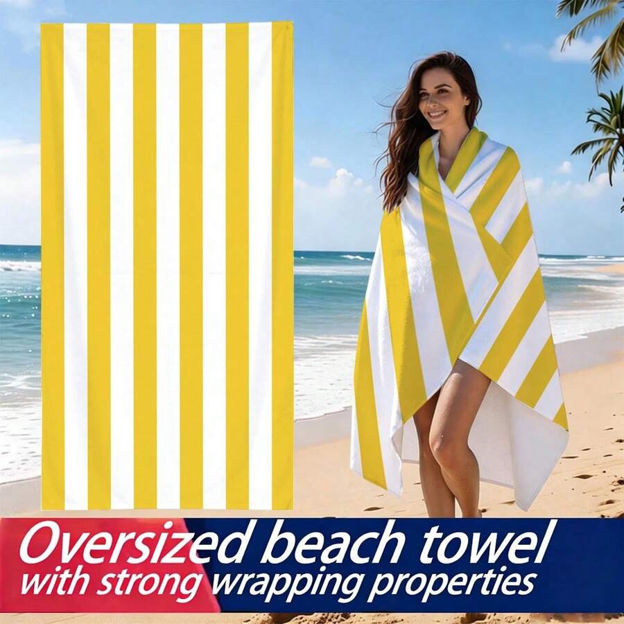 1条经典条纹超柔软微纤维沙滩巾 - 超强吸水，速干，大号浴巾，适合夏季海滩、泳池和居家使用，长方形沙滩毯 - Style6 - 查看 1
