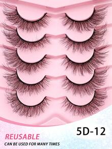 ENCHUW 5 Pairs Lashes Natural Look Faux Mink Eyelashes Extension Fluffy Eyelashes Lashes Extension Makeup Tool For Daily Wear - Black - View 5