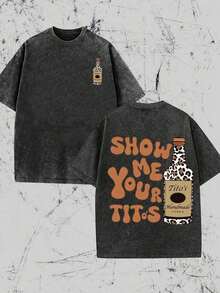 Vintage Vintage Style, Vodka Enthusiast, Leopard Print Elements, SHOW ME YOU TITOS Humorous Text Memes, Washed Double-Sided Printed Vintage-Shirt..…. Retro Loose-Shirt, Men's Casual Style-Shirt, Washable And Washable Old-Shirt; Cool Design Pattern-Shirt, Durable And Comfortable Fabric, Street Fashion Sense, A Must-Have Street Style Enthusiasts, Top-Level Sportswear, Suitable Daily Commuting, Dating, Leisure Matching, Suitable Holiday Giving, First Choice Giving. I00R - Black - View 5