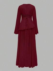 [Spring/Summer Style] Best-Selling New Arrivals Women's Elegant Ruffle Trim Tie-Waist Flare Sleeve Dress, Spring/Summer - 淺黃色 - 查看 5