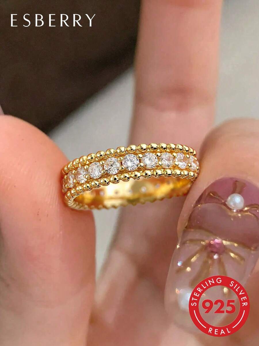 ESBERRY 1 pièce Bague de fiançailles/mariage en argent sterling S925 avec cubic zirconia cubique, bague de promesse/éternité pour femme, bijou féminin exquis, cadeau pour soirée et rendez-vous - bague entièrement en diamant - Voir 1