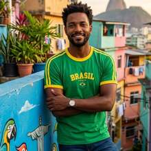 Men's Retro Brazil T-Shirt With Embroidered Design, Combed Cotton. - Verde - Ver 4