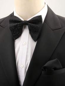 2pcs Polyester Solid Color Bow Tie + Pocket Square Set, Luxury Rhinestone Formal Accessories For Wedding/Banquet, Festival, Gifts - Multicolor - View 10
