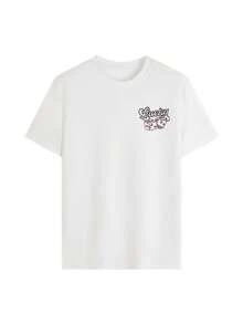 Camiseta de mujer de estilo vintage con estampado de eslogan de la suerte y cuadros, holgada, oversize, caída, casual, para uso diario en verano - Blanco - Ver 6