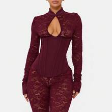 2026 New Sexy Fashion Lace Hollow Out Slit Slim Waist Belted Sleeveless Dress For Women - 紅色(褲子)現貨 - 查看 3